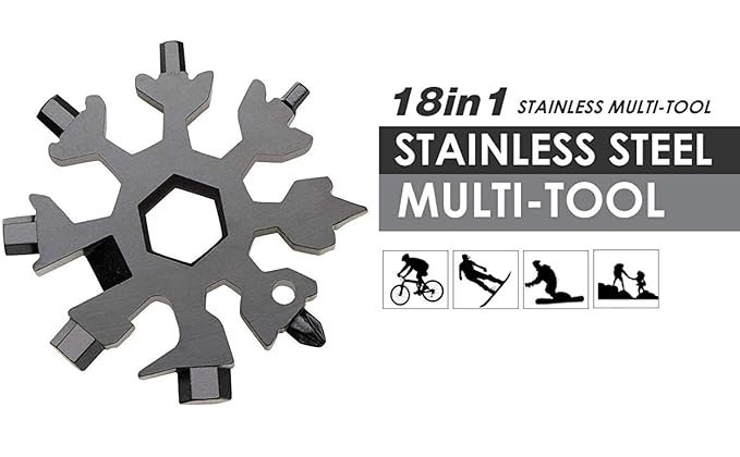 18-in-1 Snowflake Multi-Functional Tool | Stainless Steel Pocket Tool for Screwdriver, Bottle Opener, Wrench & Outdoor Gear | EDC Tool for Camping, Hiking & Travel