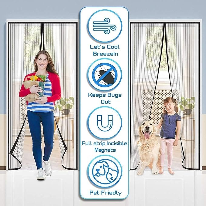 Magic Mesh | Magnetic Screen Door Mesh for Insects & Mosquito Protection | Easy Install Breathable Door Curtain for Home & Balcony