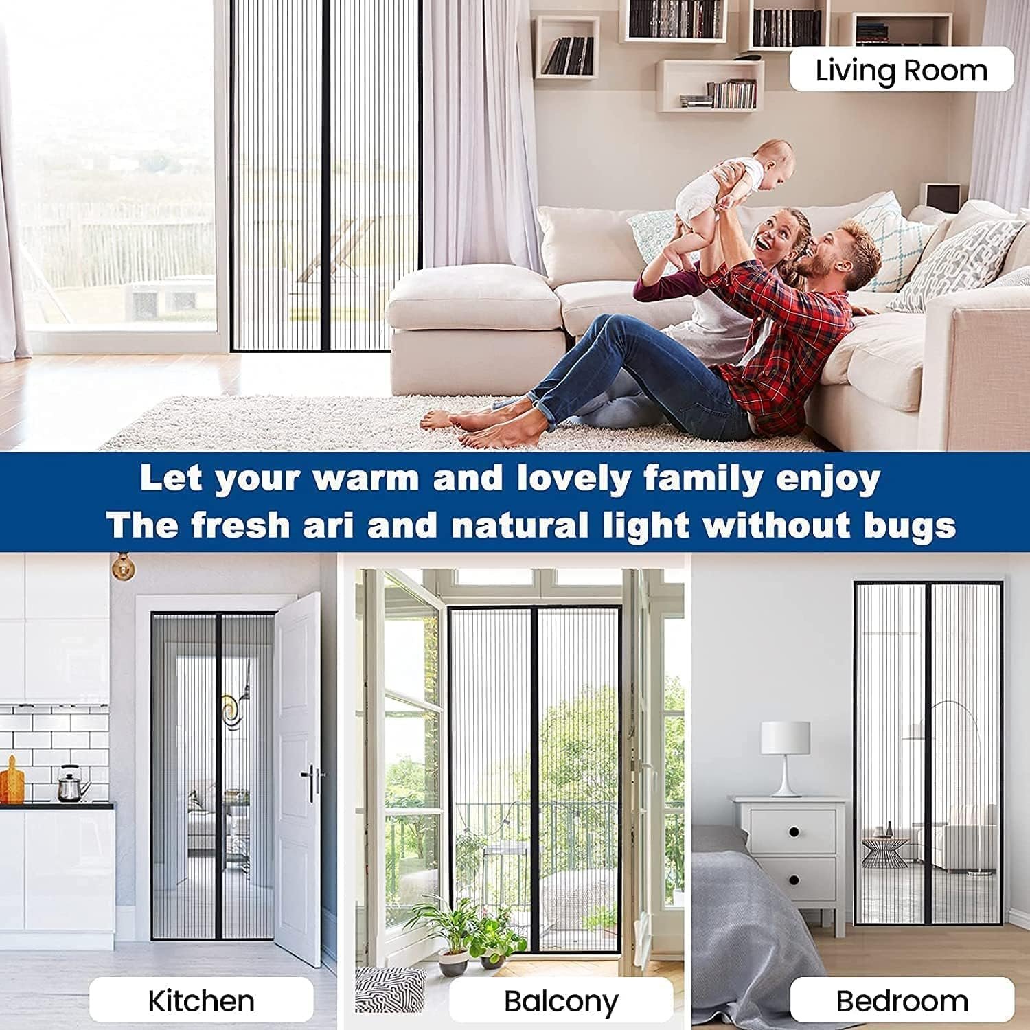 Magic Mesh | Magnetic Screen Door Mesh for Insects & Mosquito Protection | Easy Install Breathable Door Curtain for Home & Balcony