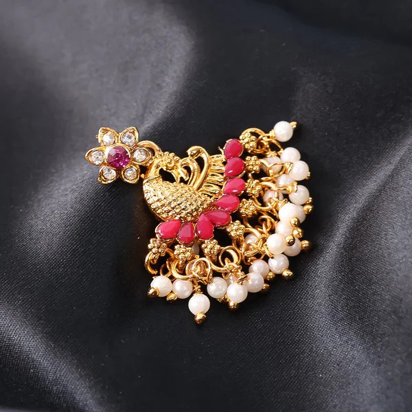 Pearls Pink Dangle Ethnic Earrings for Women  Traditional Pearl and Gold Plated Design, Lightweight Jewelry for Special Occasions